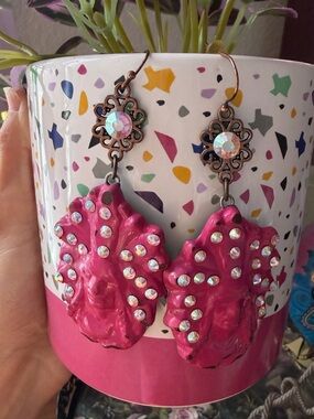 Sookie Sookie Magenta Pink AB crystal Rhinestone Statement Earrings